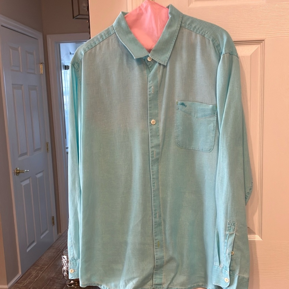 Men's Aqua Button-Up Shirt